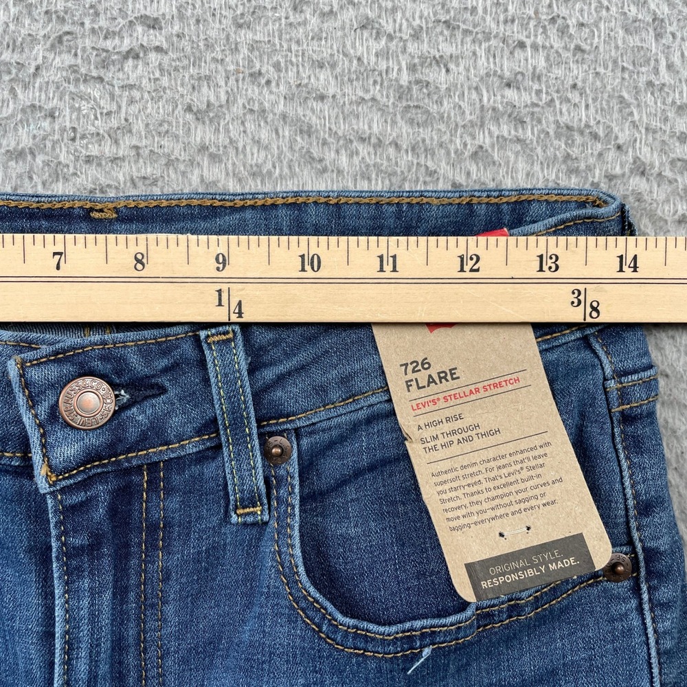 Levi's 726 Jeans Womens 29 Blue Flare High Rise Stellar Stretch Raw Hem Denim - Picture 9 of 12